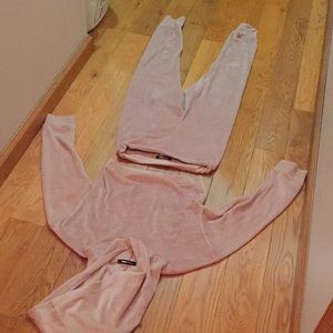 Fashion Nova light pink/mauve velvet jumpsuit